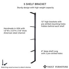 the 5 shelf bracket is shown with measurements