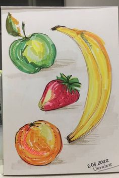 a drawing of different fruits and vegetables on paper