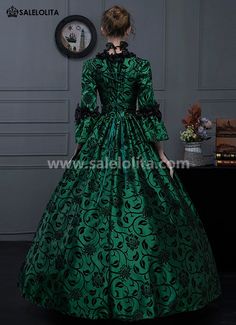 Women Green Victorian Ball Gown Renaissance Gothic Dress Condition: Brand New  Color:Blue/Wine Red/Green  Material: This dress made of High Quality Brocade, soft,smooth and comfortable to wear  Sleeve Length: Long Flare Sleeve  Dresses Length:Floor-Length  Neckline:  Square Collar  Decoration: Ruffles + Lace  Package Includes:  Dress    The length of skirt about 45 inches (114 cm) long from waist to hem regardless of size. This dress is pictured with a 6-hoop skirt Petticoat underneath to a Green Vintage Winter Dress, Vintage Green Winter Dresses, Elegant Long Sleeve Costume Dress, Vintage Wedding Dress For Winter, Fitted Long Sleeve Victorian Dress For Banquet, Elegant Green Dress For Costume Party, Elegant Long Sleeve Gown For Costume Party, Long Sleeve Victorian Dress For Banquet, Long Sleeve Victorian Dress For Formal Occasions