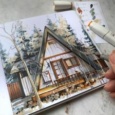 architecture drawing with markers Drawings With Markers, Coloring Books Aesthetic, Markers Drawing Architecture, Markers Drawing Ideas