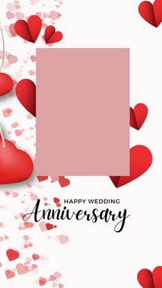 an anniversary card with hearts on it