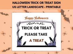 halloween trick or treat sign with bats and bats in the background for kids to use