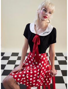 Minnie Mouse Dresses, Minnie Mouse Skirt, Tiana Dress, Minnie Mouse Costume, Culture Clothing, Her Universe, Neck Bow, Plus Size Fits, Polka Dot Skirt