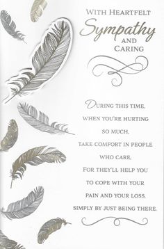 a sympathy card with feathers on it