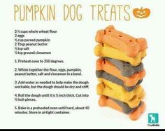 a stack of pumpkin dog treats with instructions on how to make them in the microwave