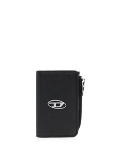 logo-plaque leather wallet from DIESEL featuring jet black, calf leather, silver-tone hardware, silver-tone logo plaque, front zip-fastening pocket, main compartment and hanging key fob. Diesel Logo, Key Holder Wallet, Leather Key Holder, Black Accessories, Leather Key, Leather Silver, Key Holder, Key Fob, Jet Black