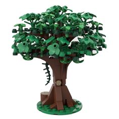 a lego tree with lots of green trees on it's sides and leaves growing out of the branches