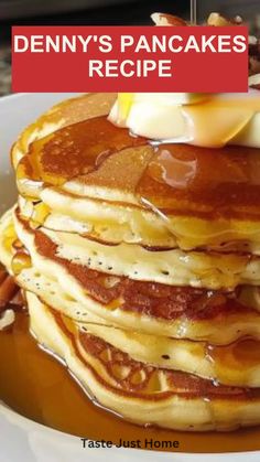 a stack of pancakes sitting on top of a white plate