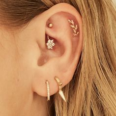 a close up of a person with ear piercings on their left and right ears