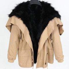 Raccoon Parka "Stylish"-Fur parka-Pisani Maura-khaki fox fur black-M-Pisani Maura Fur Parka, Real Fur, Fox Fur, Rib Knit, Parka, Duster Coat, Fur Coat, Fox, Zipper