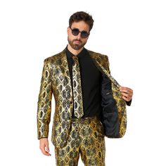 Catch every eye when wearing this Men's OppoSuits Modern-Fit 3-pc. Shiny Snake Print Novelty Suit & Tie Set. Catch every eye when wearing this Men's OppoSuits Modern-Fit 3-pc. Shiny Snake Print Novelty Suit & Tie Set. FEATURES 3-pc. set includes: jacket, pants & tie Button closure Cuffed Long sleeves Button fly Jacket: 3 pockets, pants: 4 pocketsFIT & SIZING Modern fitFABRIC & CARE Polyester Machine wash Imported Size: 42 - Regular. Color: Multicolor. Gender: male. Age Group: adult. Crazy Suits, Xmas Party Outfits, Fur Blazer, Christmas Suit, Suit Tie, Party Suits, Girls Fleece, To Be, Gold Snake