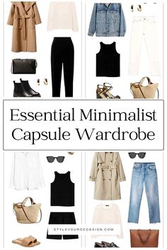 How to Build the Perfect Year-Round Minimalist Wardrobe Capsule 2023 (+ 10 Minimalist Outfit Ideas). Women’s capsule wardrobe for spring, summer, fall, and winter, Minimalist and chic capsule wardrobe outfits for work, travel, causal, classy, and beyond. Click through for all of the capsule wardrobe inspiration plus a downloadable checklist. Minimalist Outfit Ideas, Minimal Capsule Wardrobe, Neutral Outfit Ideas, Capsule Wardrobe Minimalist, Neutral Capsule Wardrobe, Vintage Wash Jeans