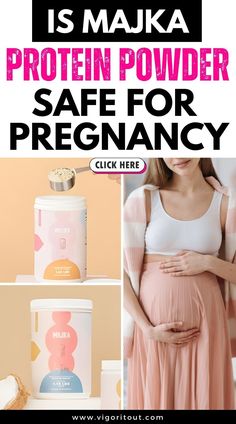 a pregnant woman holding her stomach with the words is maka protein powder safe for pregancy?