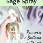 someone is holding a spray bottle with soap in it and the words homemade sage spray