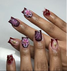 Summer nail idea  Burgundy nail inspo Short Nail Inspo, Birthday Fits, Hello Kitty Nails, Classy Acrylic Nails, Really Cute Nails, Burgundy Nails, Nail Idea, Short Nail, Pretty Acrylic Nails