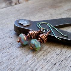 Copper Boho Style Dangle Earrings - Bohemian Lever Back Earrings - Hypoallergenic or Pure Titanium o Pierced Green Copper Earrings, Green Copper Earrings For Gift, Green Copper Drop Earrings, Green Copper Pierced Earrings, Green Copper Earrings With Ear Wire, Green Copper Earrings, Mint Green Earrings, Red Beaded Bracelet, Teal Earrings