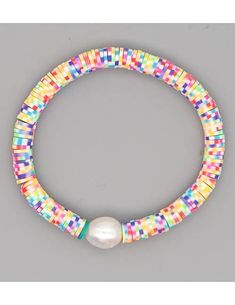 Multicolor Beaded Pearl Bracelet, Multicolor Hand-strung Pearl Bracelet, Rainbow Clay Bead Bracelet, Homemade Bracelets, Bracelets Easy, Clay Bead Bracelet, Preppy Jewelry, Disc Bracelet, Bracelet Craft Diy