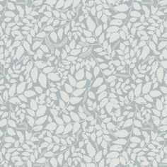 a blue and white wallpaper with leaves on it