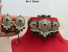 *Light Weight kundan choker necklace set. *Beautiful & Light in weight. *Pendent length- 2.5 inches( included pearl drops) *Pendent width- 4 inches *Earrings length: 2.3 inches (with drops) *Earrings diameter: 1.3 inches Green Chandbali Choker For Diwali, Festive Green Choker As Gift, Heavy Green Choker For A Gift, Green Chandbali Choker For Festive Occasions, Diwali Green Chandbali Choker, Heavy Green Choker As A Gift, Green Kundan Choker In Temple Jewelry Style, Festive Green Choker With Stone Work, Heavy Green Choker For Gifts