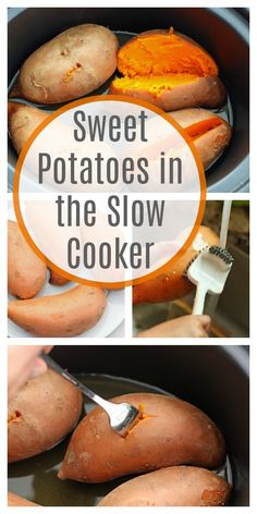 sweet potatoes in the slow cooker with text overlay