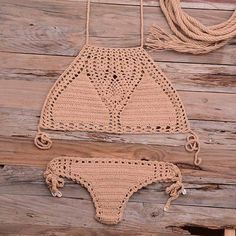 Micro Thong String Lattice Hollow Bikini Set With Top Crochet Perfect for Beach Bathing. - ibuyxi.com Crochet 2 Piece, Halter Bathing Suit, Stitching Dresses, Crochet Swimwear, Swimwear Sets, Sleeveless Dress Summer, Green And Khaki, Handmade Knitting, Bottom Clothes