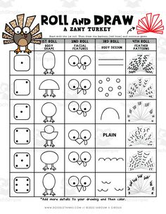 the printable roll and draw activity sheet for toddlers to learn how to draw