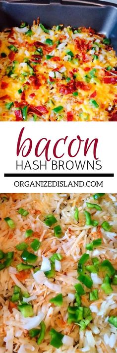 bacon hash browns in a casserole dish with green onions