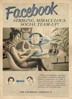 an old facebook ad with a woman sitting at a table working on a laptop computer