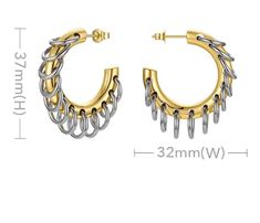 Add some edgy charm to your outfit with our Evie Fringe Earrings. These mixed metal earrings feature a unique chain fringe design that will make you stand out from the crowd. Perfect for adding a touch of personality to your look! Item Details: 18kt Gold Plated Stainless Steel Water-Resistant Hypoallergenic Color: Coloration in the product may slightly vary to photography. Please allow 48-72 hours to process your order before we prepare shipment, EXCLUDING WEEKENDS AND HOLIDAYS. Edgy Gold Hoop Earrings For Pierced Ears, Edgy Gold Metal Earrings, Edgy Gold Dangle Jewelry, Gold Edgy Dangle Jewelry, Edgy Gold Pierced Earrings, Edgy Gold Earrings For Party, Chain Fringe, Mixed Metal Earrings, Metal Earrings