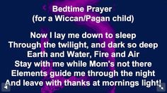 a poem written in purple with the words bedtime prayer for a wiccan / pagan child