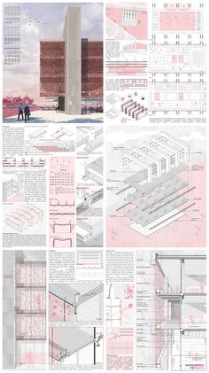 an architectural diagram shows the various parts of a building and its surrounding area, including several different