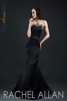 Rachel Allan 8106 Matte satin gown with sheer beaded neckline and back. Poofy Prom Dresses, Floral Homecoming Dresses, Prom Dresses Cocktail, Rachel Allan, Beaded Neckline, Pretty Prom Dresses, Mermaid Evening Dresses, Satin Gown, Matte Satin