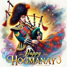 a man in a kilt playing the bagpipes for happy hogman's day