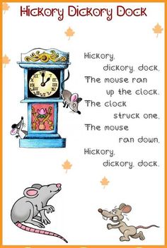 a card with an image of a clock and mice