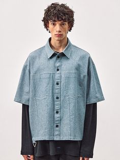 This is a comfortable and modern shirt that is made out of high quality cotton and polyurethane fabric. With design detail of cutting pattern on the bodice and unique pocket detail, it gives a trendy and casual look.- Contrasting color stitches- Trucker cutting line on the pattern- Unique pocket detail- Bio washed fabric- Recycled denim blend fabric Blue Denim Shirt For Streetwear, Mens Utility Shirt, Cotton Patchwork Shirt For Streetwear, Streetwear Camp Shirt With Button Closure, Blue Denim Streetwear Shirt, Streetwear Button-up Shirt With Patch Pockets, Mens Fashion Denim, Fancy Shirt, Unique Pockets