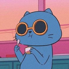 a cartoon cat wearing sunglasses and eating ice cream