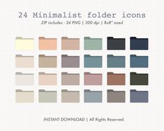 the 25 minimalist folder icons are shown in different colors