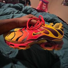 Yellow, Orange, Red, Black Size 7y Nike Orange Lace-up Sneakers, Black And Orange Nike Shoes, Vibrant Orange Nike Basketball Shoes, Nike Sporty Neon Yellow Sneakers, Nike Air Max Primary Colors, Kids Nike, Nike Air Max, Nike Shoes, Kids Shoes