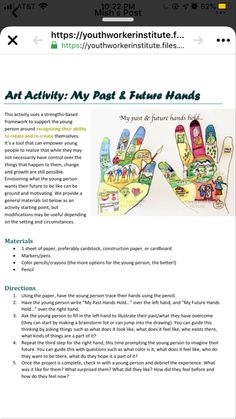 an email page for art activity my past and future hands