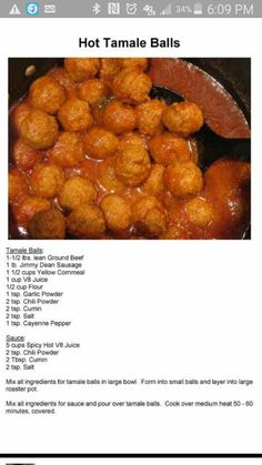 the recipe for hot tamale balls is shown in an ipad app that shows how to cook them