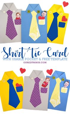 the shirt tie card is made from paper and has pictures of children's ties on it