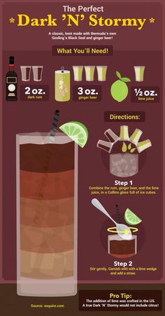 an info poster showing how to drink the perfect dark n'stormy