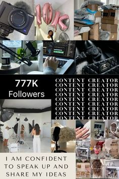 a collage of different images with text that reads 777k followers i am confident to speak up and share my ideas