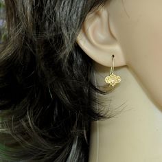 "Unique Indian style, 14K gold earrings, with a Diamond or Zircon stone. If you like the gentle look, these earrings are perfect for you. You can wear them and never take them off:- If you look for unique bridle earrings - am sure these are for you, you can wear them in your wedding with or without a gentle necklace and feel special. The Diamond set in the middle of the earring between the gold dots. These small dots give the earring an Indian look, like a granulation Indian work. There is a hoo Wedding Yellow Gold Diamond Earrings With Filigree, Wedding Yellow Gold Filigree Diamond Earrings, Gold Cluster Earrings In Sterling Silver For Anniversary, Gold Sterling Silver Cluster Earrings For Anniversary, Yellow Gold Drop Bridal Earrings As Gift, Delicate Yellow Gold Earrings For Anniversary, Delicate Yellow Gold Bridal Earrings For Anniversary, Gold Diamond Earrings With Ear Wire, Sterling Silver Bridal Earrings In Yellow Gold For Gift