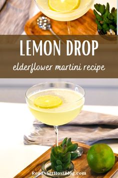 lemon drop elderflower martini recipe on a cutting board