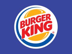 the burger king logo is shown on a blue background with an orange and yellow circle