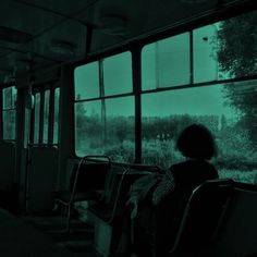 a person sitting on a bus looking out the window