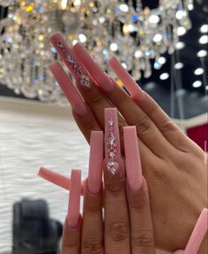 Pink French Long Nails, White Nails With Pink Diamonds, Long Square Acrylic Nails Pink Simple, White Nails With Pink Rhinestones, Pink Nail Sets Long, Long Simple Acrylic Nails, Pink Buchona Nails, Pink Tapered Square Nails, Long Acrylic Nails Square