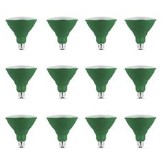 green light bulbs are arranged in rows on a white background