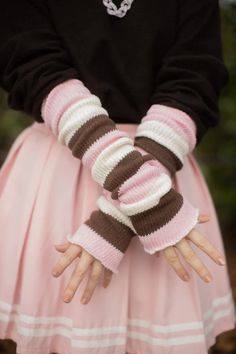 Stripes of strawberry, vanilla, and chocolate colored yarn make up these cozy, sweater-knit warmers, perfect for arms or legs! Add some flavor to your outfit! Thigh High Tube Socks, Striped Tube Socks, Suspender Tights, Waterproof Socks, Velvet Leggings, Chocolate Color, Your Outfit, Colourful Outfits